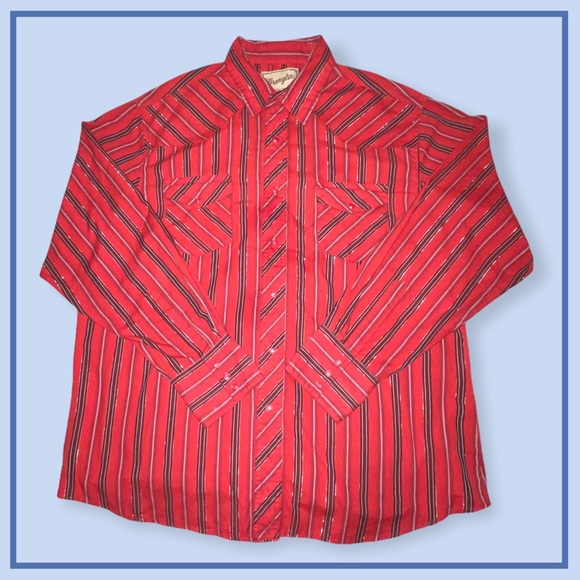 Wrangler Other - Vintage Wrangler Sz XL Red Silver Striped Mens Pearl Snap Western Shirt XL